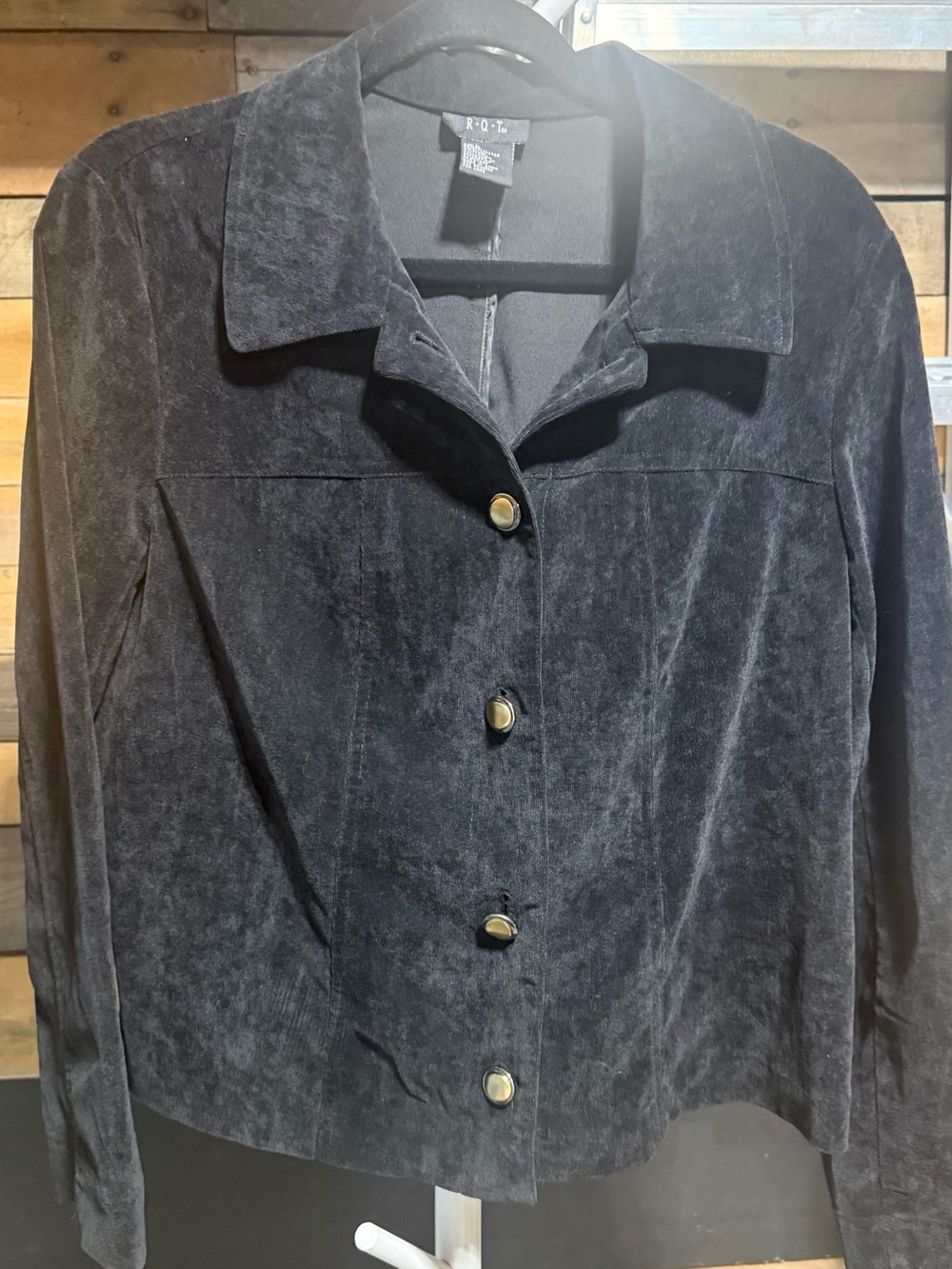 R.O.C. Black Velvet Button-Front Women's Jacket Large